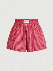 Women's Casual Loose Hi-Letter Striped Waistband Elastic Waist Shorts - Womenswear Top - Bottoms