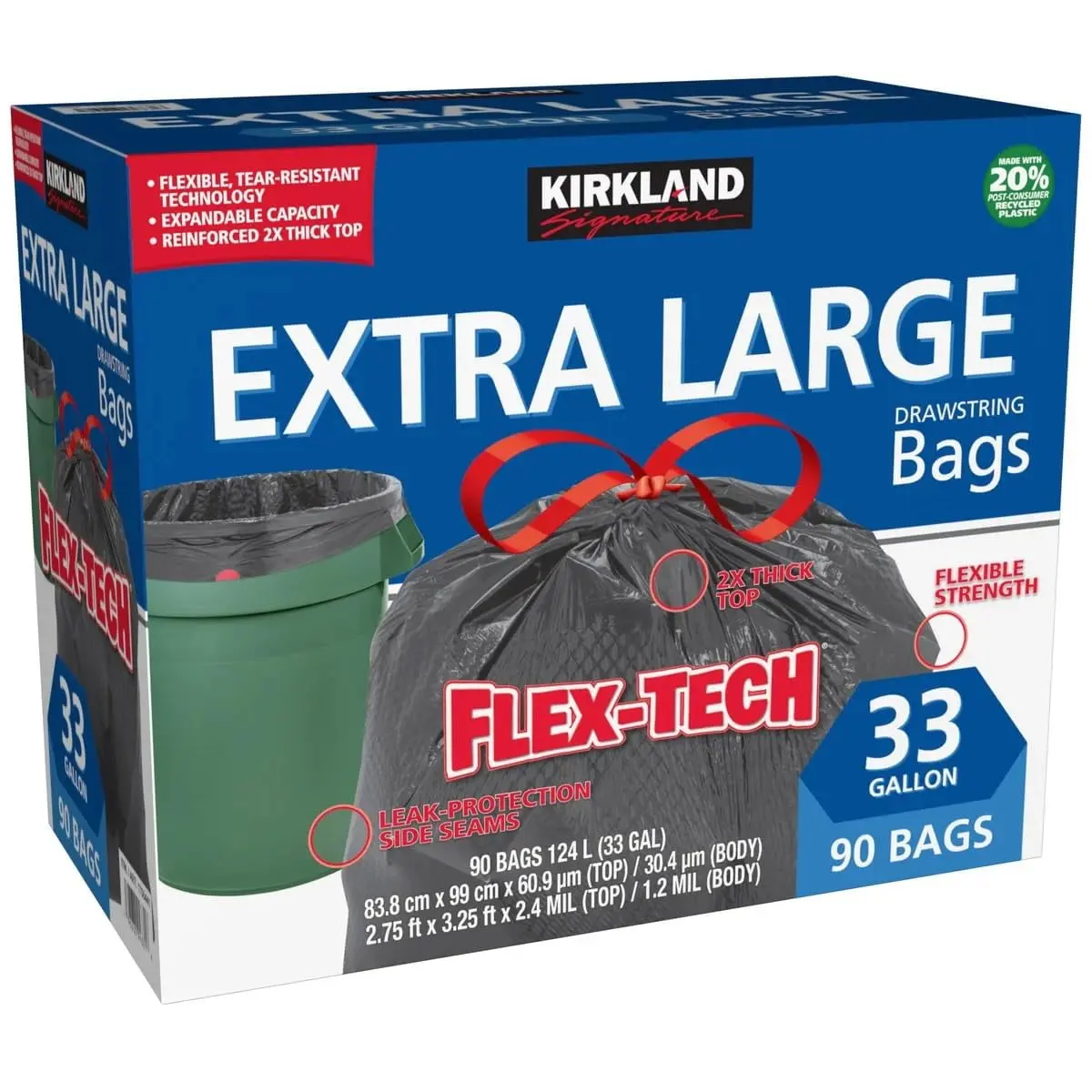 Kirkland Signature Flex-Tech 33-Gallon Trash Bag (90 Count)