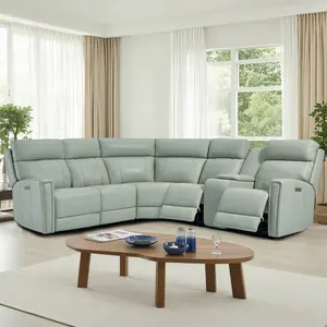 【9 Packages Shipping】5-Seater Genuine Leather Dual Power Reclining Sectional
