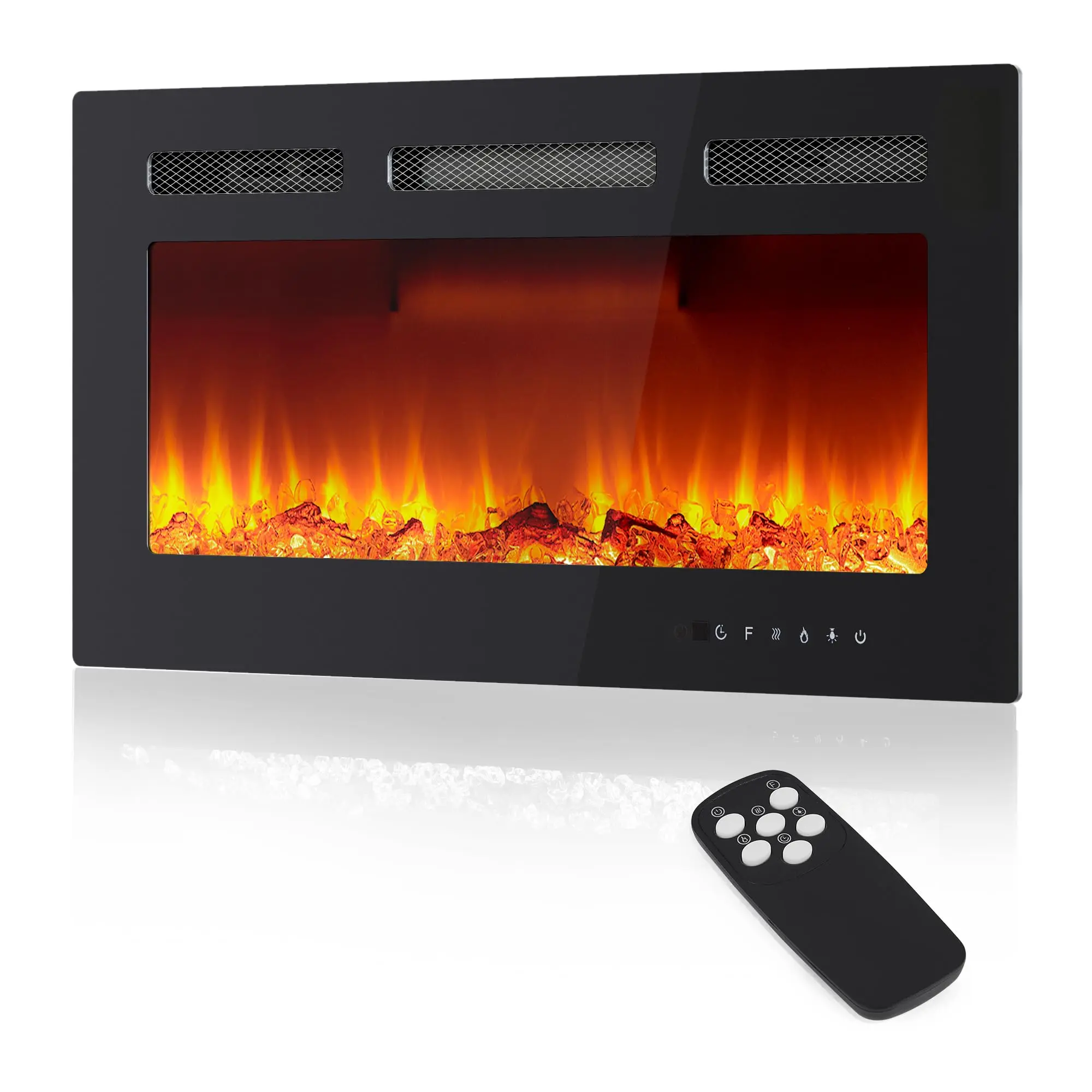 30 Inch Electric Fireplace Wall Mounted & Recessed, Slim Electric Fireplace Insert with Remote, LED Fireplace Heater with 12 Flame Colors, Timer, Adjustable Brightness, 750W/1500W, Low Noise for Livin