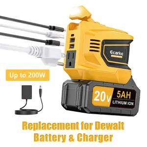 200W Power Inverter for Dewalt 20V Battery, Power Station with a 5AH Battery & a Charging Station, DC 20V to AC 110V-120V, with 2 USB-A & 1 Type-C & 1 AC Outlet fathersdaygift