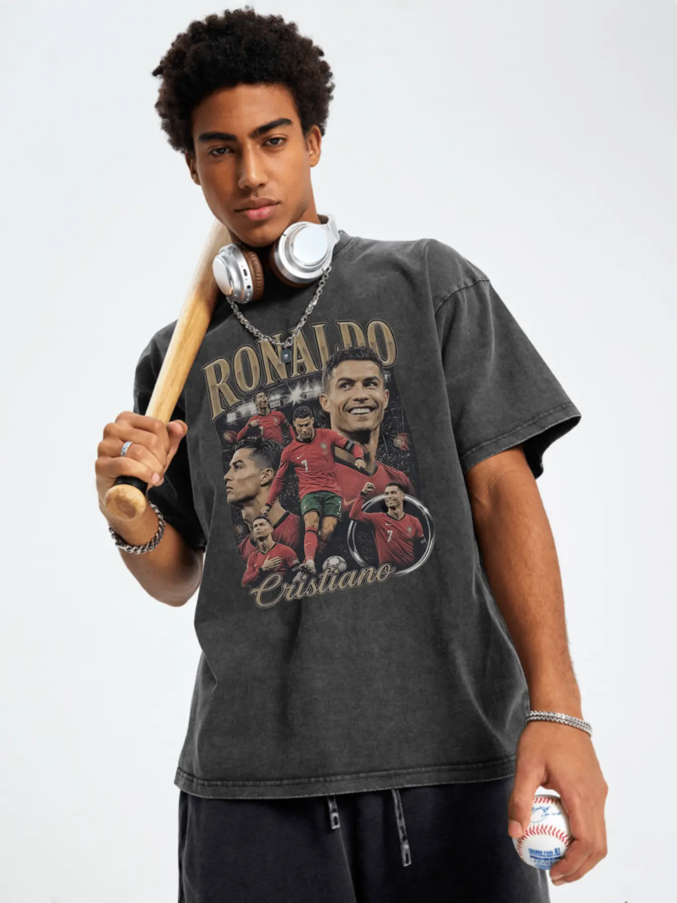 CR7 Cristiano Ronaldo GOAT Vintage Graphic T-Shirt | Portugal Legend Soccer Collage Streetwear Tee for Men Women | Retro Football Star CR7 Fan Gift Casual Cotton Short Sleeve Top | Athletic Sports Icon 7 Jersey Tee Black Stylish