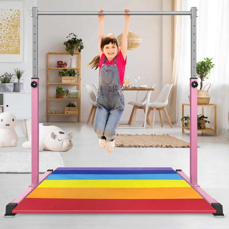 SaflyFun Gymnastics Bar for Kids Ages 3-15 for Home, Steady Steel Construction, 3' to 5' Adjustable Height