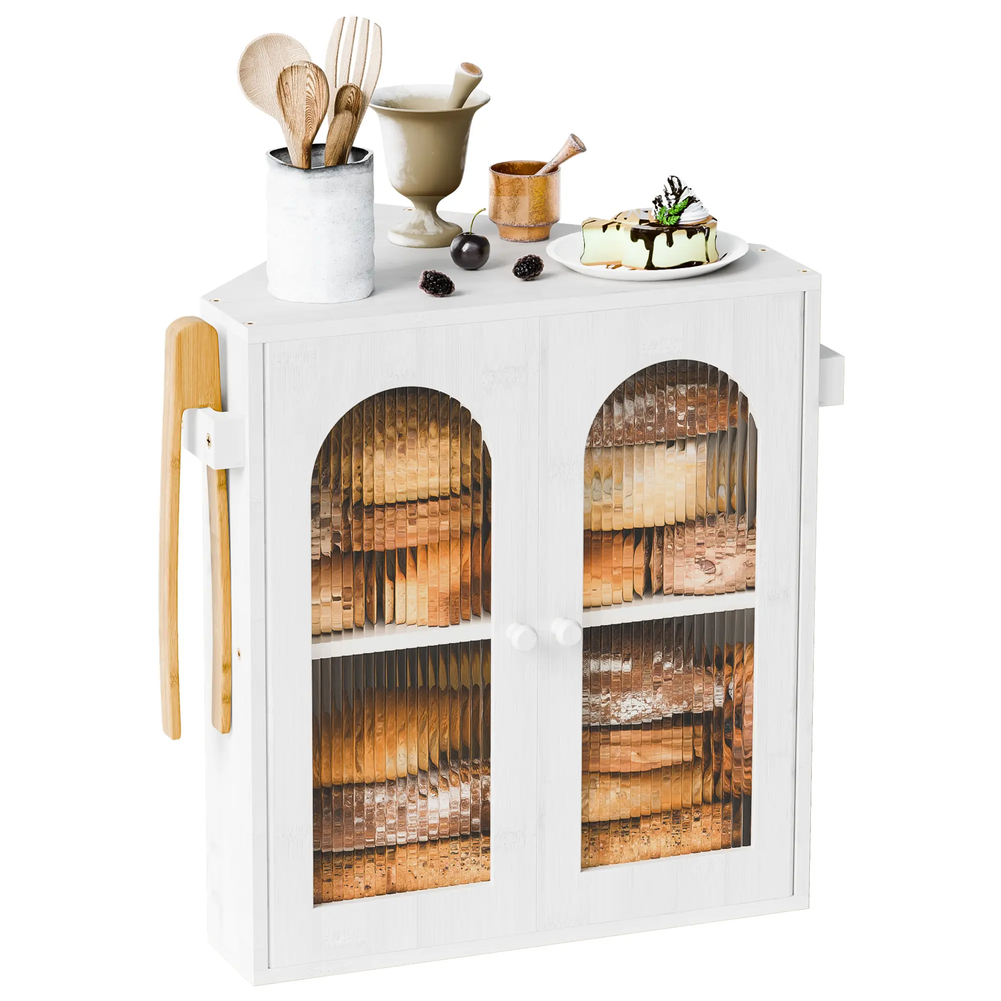 Kitchen Countertop Corner Bread Box Large Double-layer Bread Storage Container Suitable for Homemade Bread Kitchen Counter white Bread Rack Cabinet Storage Box