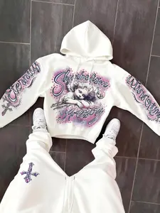 Men's Unique Angel Print Hoodie, Casual Fashion Drawstring Design, Fall & Winter Essential, and Classic Style