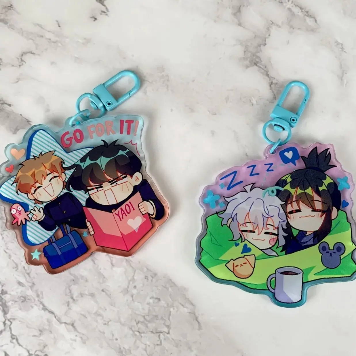 2 ops go fopr it anime BL Keychains