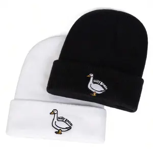 Silly Goose Knit Beanie Hat Lightweight Fashionable Winter Warm Skull Cap for Cold Weather, Soft Comfortable Knitted Cap for Men Women