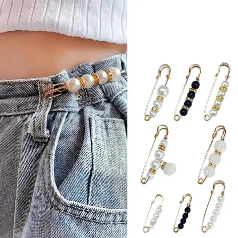 8 Pcs Pearl Brooch Pins,Safety Pins for Clothing Dress pants skirt Cardigan Collar，Faux Pearl Rhinestones Brooches for Women Girls Pants Extender Safety Pins