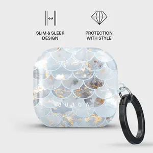 <SHIP FROM US> BUG4R Mermaid Skin AirPods 4 Case Cover – Luxury Ocean Scale Marble Protective Case with Gold Foil Aesthetic, Slim Shockproof Wireless Charging Compatible Shell for Women Girls Cute Fashion Earbud Accessories