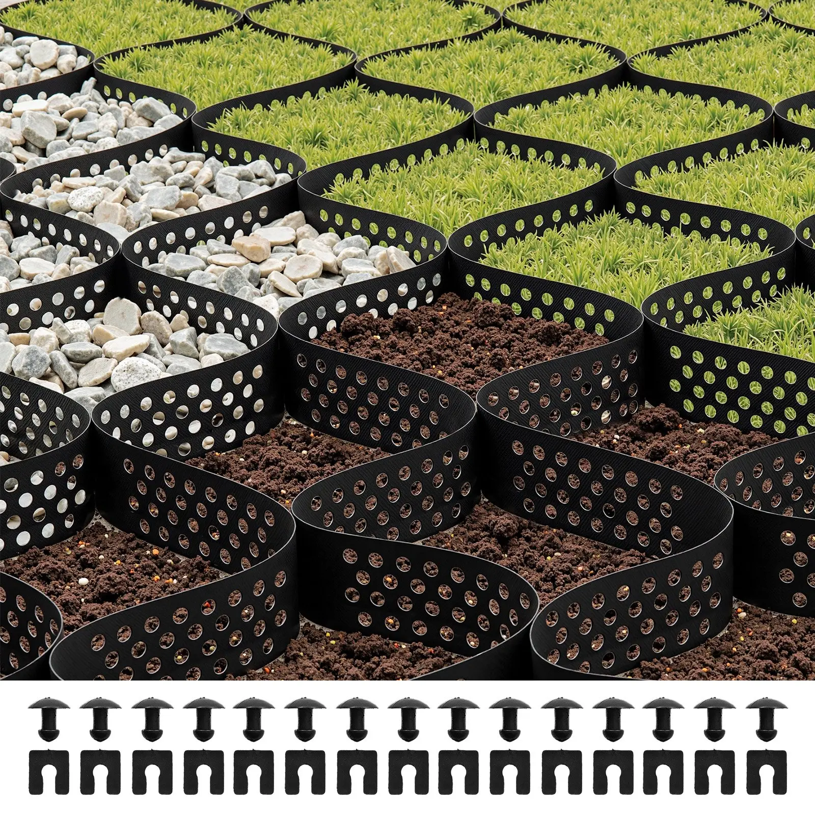 VEVOR Honeycomb Gravel Grid, 3" Depth Recycled HDPE Ground Reinforcement, 17.06x8.86 FT/5200x2700 mm, 0.06 in Thick Permeable Drain Geo Grid, 1885 LBS/Sq Ft Support, 23.5 lbs Unit Weight, Outdoor Soil Stabilizer for Driveway Stabilization, Patio