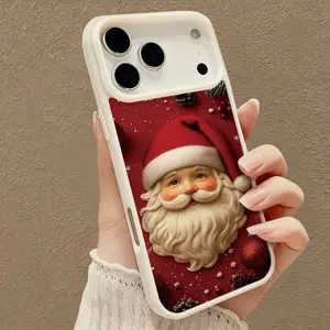 Christmas Santa Claus Pine Cone Pattern Magnetic Supports Wireless Charging for iPhone 17 Air 16 15 Pro Max Shockproof Non Slip Protection Silicone Transparent Acrylic Collage Case  Aesthetic Durable Fingerprint Gadget Handle  Smartphone Cellphone Casing