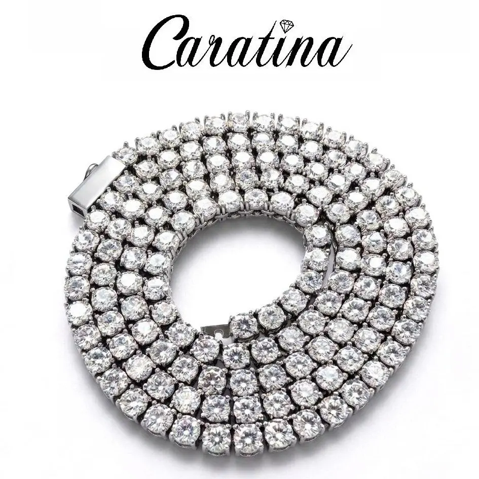 Caratina 316L Stainless Steel 4mm Moissanite Tennis Necklace, Artificial Gemstone Jewelry Accessory Chain