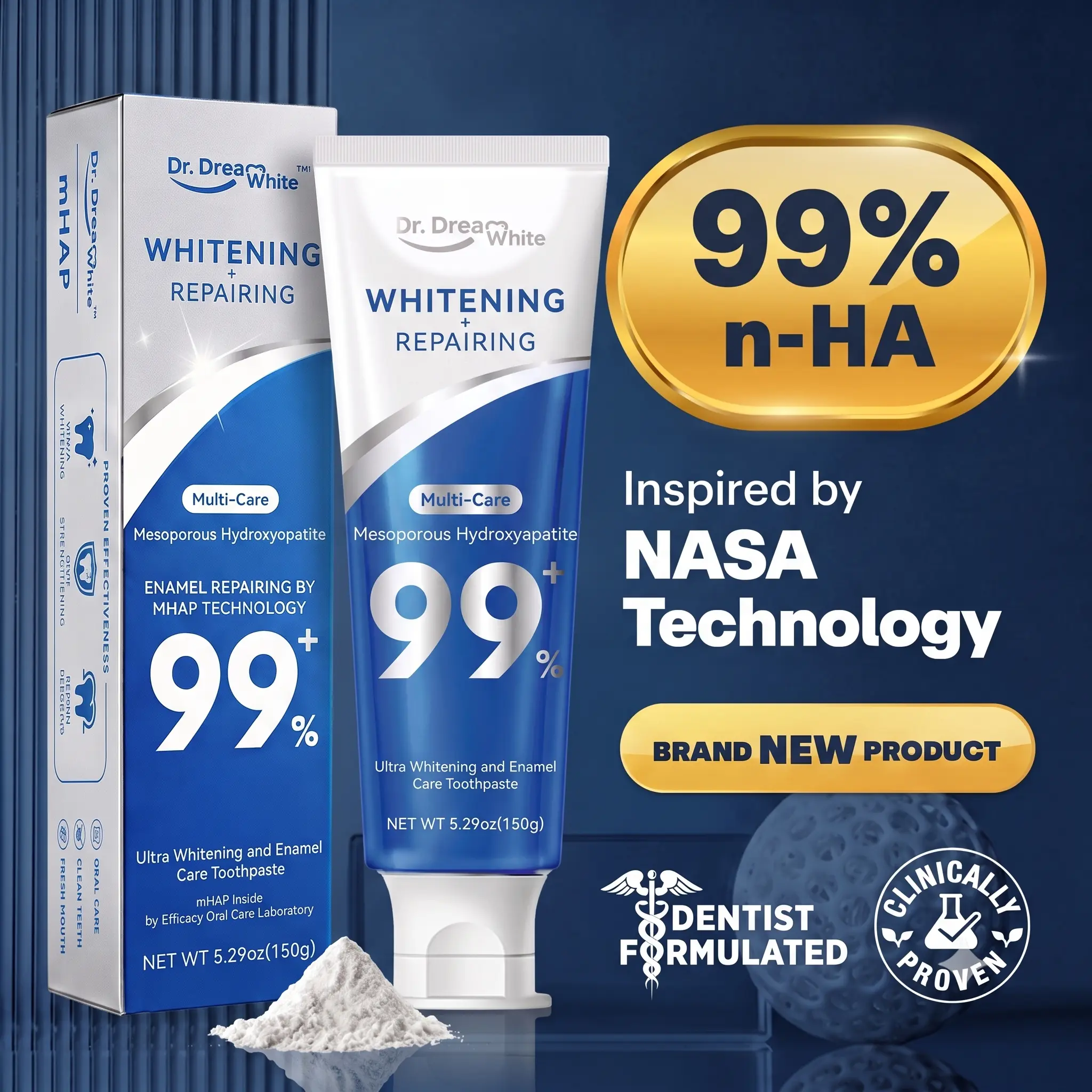 【Clinical Grade】Dr.DreamWhite Mesoporous 99%Hydroxyapatite nHAP Toothpaste Oral care | Ultra Whitening  &  Enamel Reparing | Freshens Breath | Fights Plaque | Non Fluoride | Cucumber Melon & White Tea Flavor | 5.29oz | 4 tubes pack