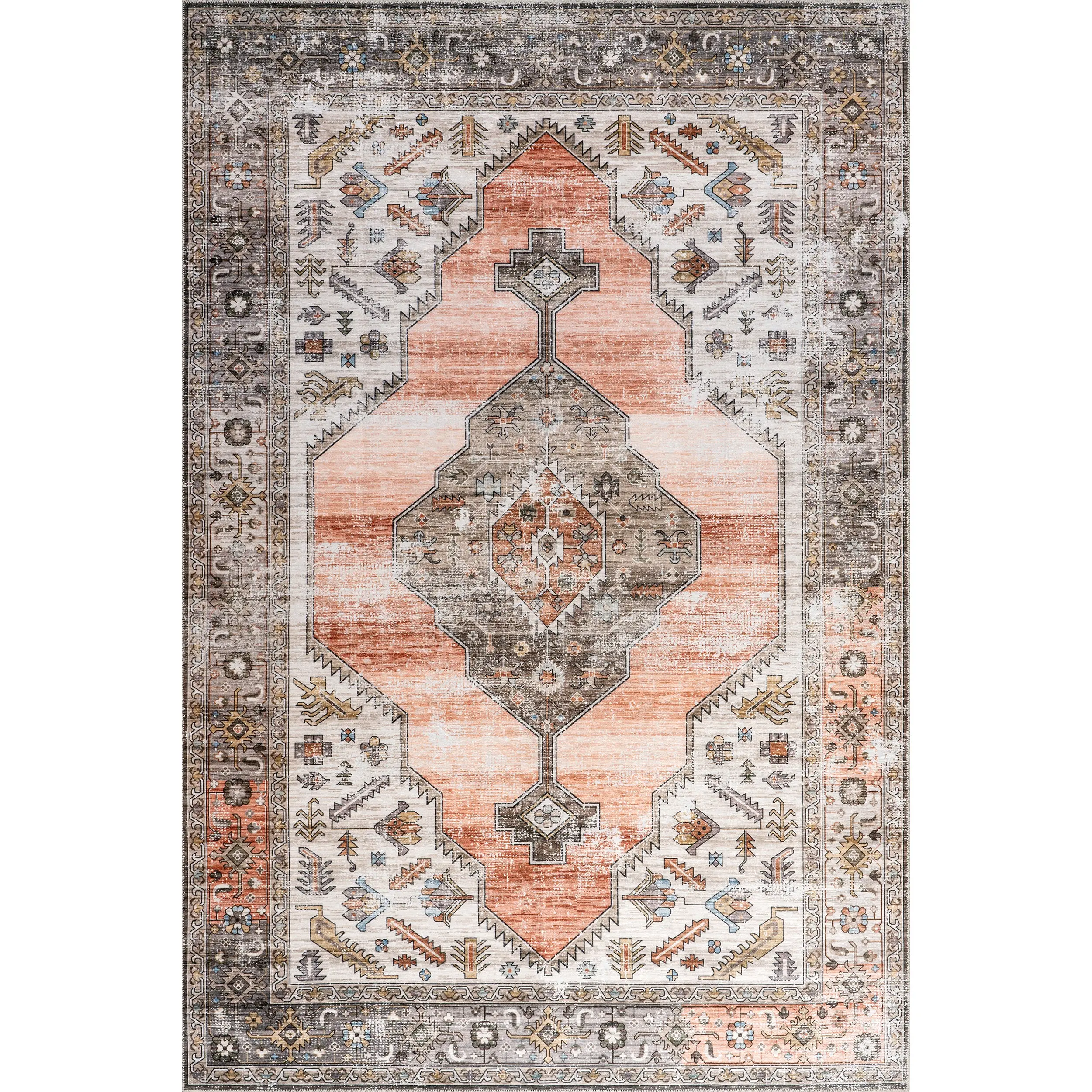 Sia SplashGuard Vintage Southwestern Traditional Medallion Bohemian Style Polyester Area Rug, Machine-Washable Home Decor Rug