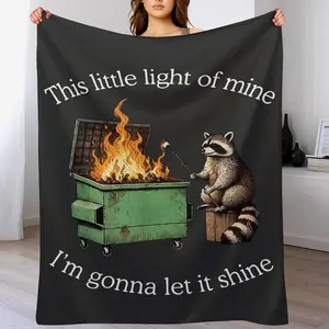 "This Little Light of Mine" Raccoon Dumpster Fire Meme Blanket, Funny Retro Humor Gift for Friends, Soft Flannel Fleece Throw Blanket for Couch Bed All Season