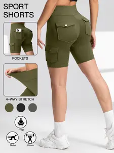 Summer Workwear Activewear Style Women's Five-Quarter Pants, High Waist Multi-Pocket Design, Breathable Anti-Sweat, Slimming Casual Shorts