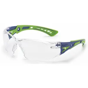 Bolle Rush Plus Safety Glasses Blue/Green with Clear Platinum Anti-Fog Lens