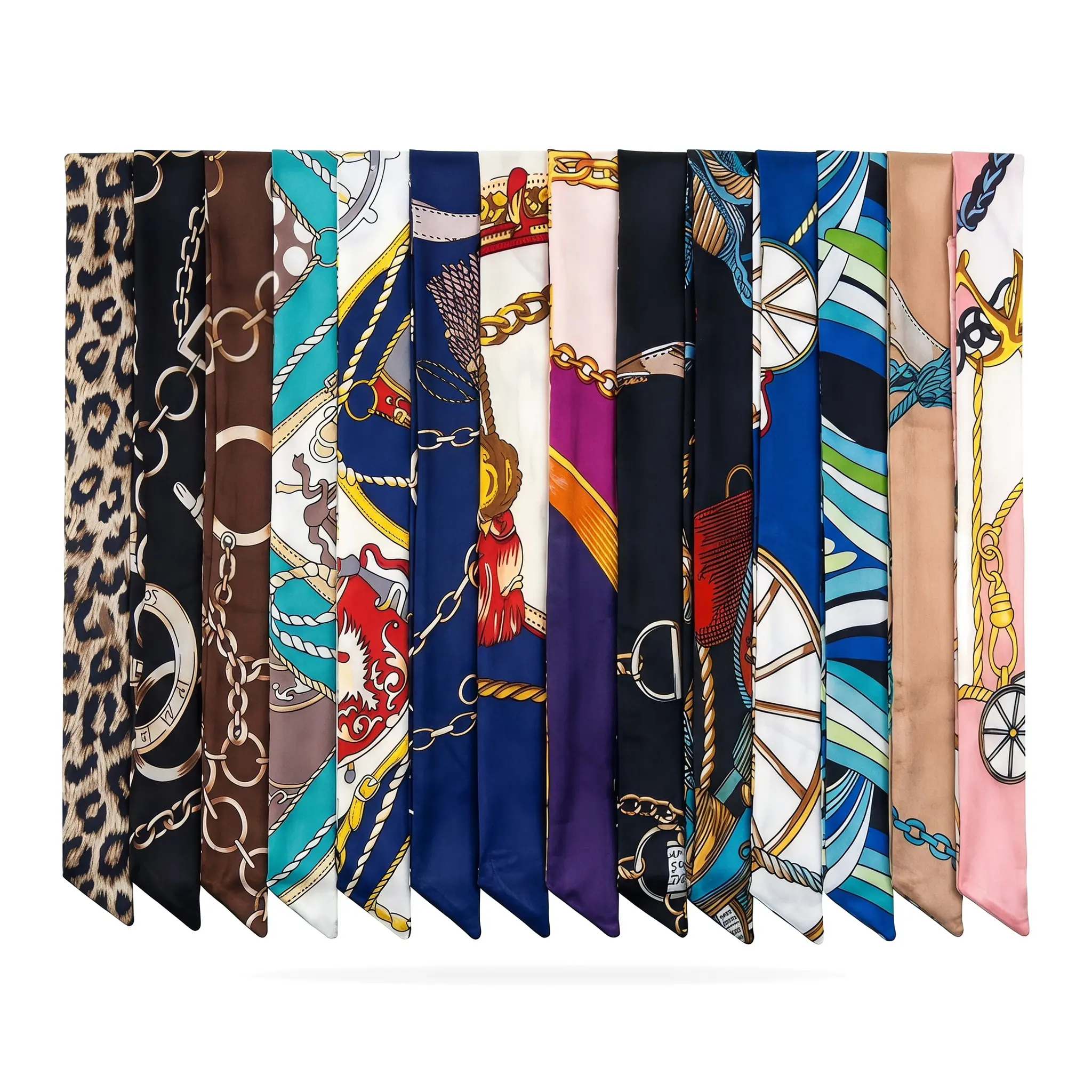 14 Pack Satin Neck Scarves, Multi Pattern Silky Scarf Set, Decorative Wrist & Handbag Handle Wrapping Scarves, Fashion Bag Accessories