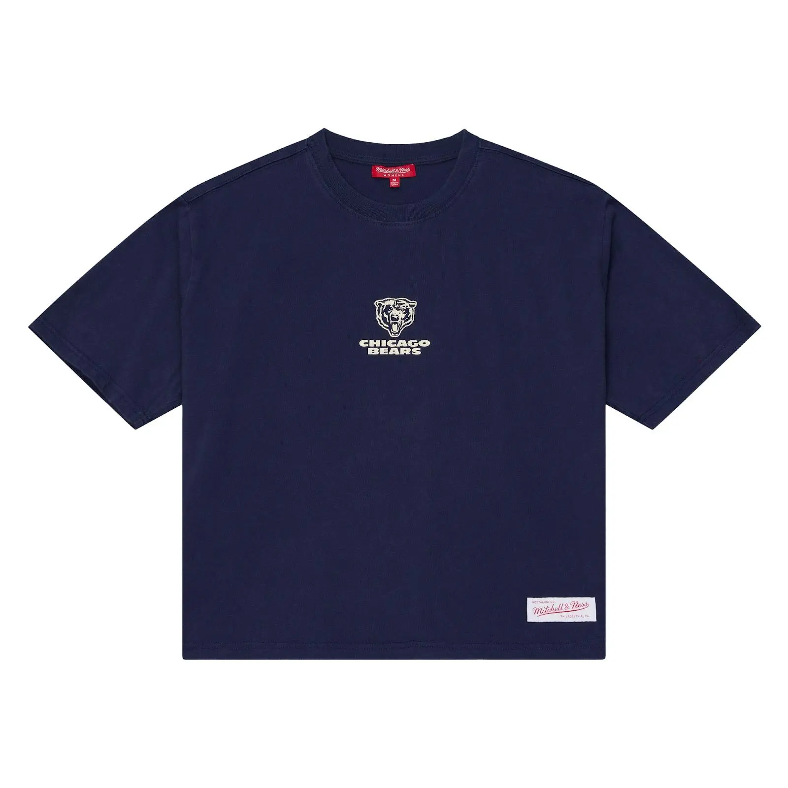 Women's Chicago Bears Navy Core Essentials Cropped Boxy T-Shirt NFL Throwback Tee Graphic Vintage Fan Gear Mitchell & Ness