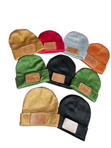 Customized beanie with leather patch