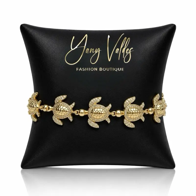 Gold Turtle Charm Bracelet with CZ Stones 7in + Extension
