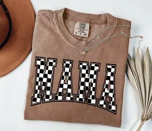 Comfort Color Retro Checkered Mama Shirt, Cute Mothers Day Gift, Personalize Mom Tee, Pregnancy Announcement, Casual Summer Tee