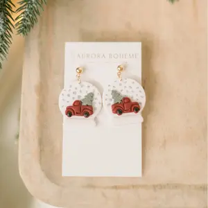 Little Red Truck - Polymer Clay Christmas Earrings