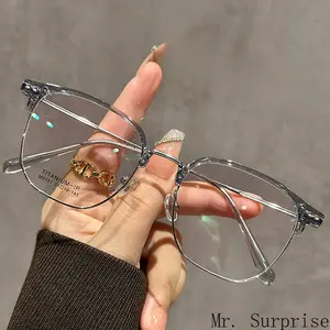 Women's Sleek Non-Prescription Half-Rim Eyeglasses - Retro Tea Color Frames, Stylish Face-Slimming Fashionable Eyewear for Round & Square Faces, Autumn Winter Daily Wear Accessories for Women