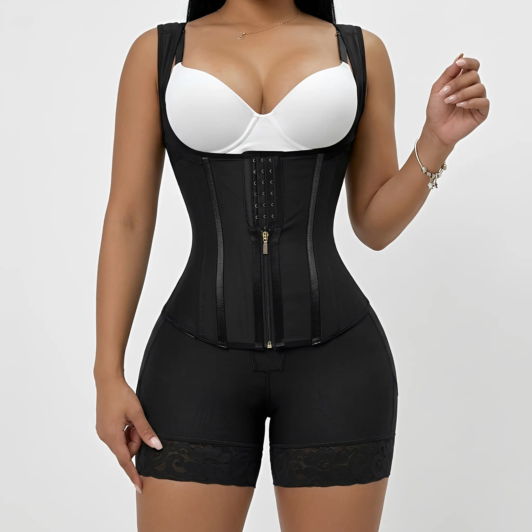 Women's Bodysuit Shapewear - Nylon Blend Corset Faja with Tummy Control, Adjustable Straps, Zip Closure, Junior Sizes, Hand-Washable for Daily Wear