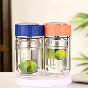 Double Wall Glass Water Bottle with Tea Infuser, 200ML Mini Portable Insulated Tumbler, Leakproof Small Tea Cup for Office Travel