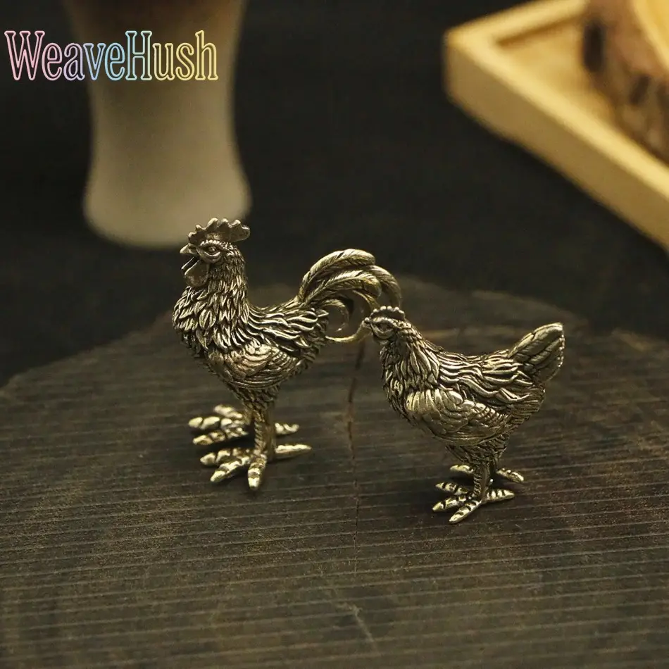 Solid Brass Asian-Influence Rooster & Hen Ornament Set - Feng Shui Chaoyang Rooster Statue, Lucky Golden Chicken Non-Woven Desktop Tea Pet, Exquisite Indoor Recreation Accent Home Decor for Wealth & Good Fortune, Rooster Ornament