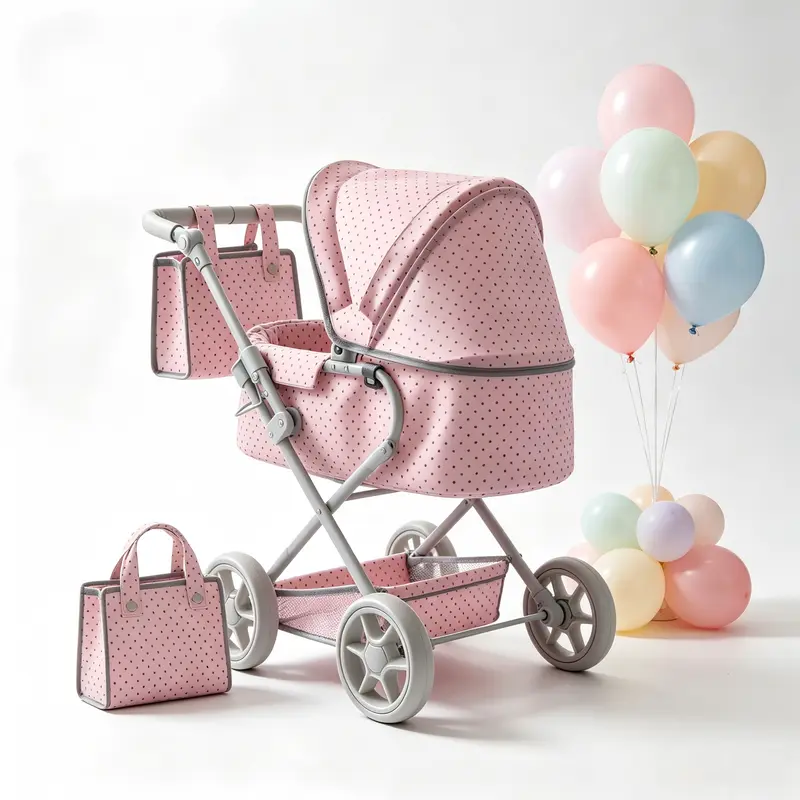 2-in-1 Convertible Doll Stroller for 20" Dolls - Pink Polka Dot, Removable Bassinet, Adjustable Handle, BPA-Free, Lightweight Foldable, Storage Basket & Fabric Bag, Encourages Nurturing Skills for 4-6 Years Toddlers (Holidays, Birthdays Gifts)