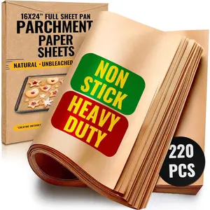 220 sheets full sheet pan 16 x 24 inch parchment paper baking sheets by precut silicone coated unbleached will not curl or burn nontoxic comes in convenient packaging