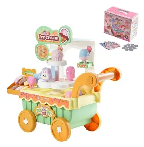 Ice Cream Cart for Kids 27PCS, Pretend Play Ice Cream Truck Toy with Sound & Light, Montessori Educational Store, Toddler Toys 3+ Green