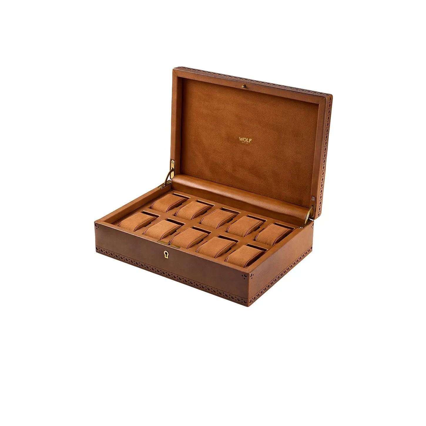 WOLF Brogue 10 Piece Watch Box in Burnished Brown