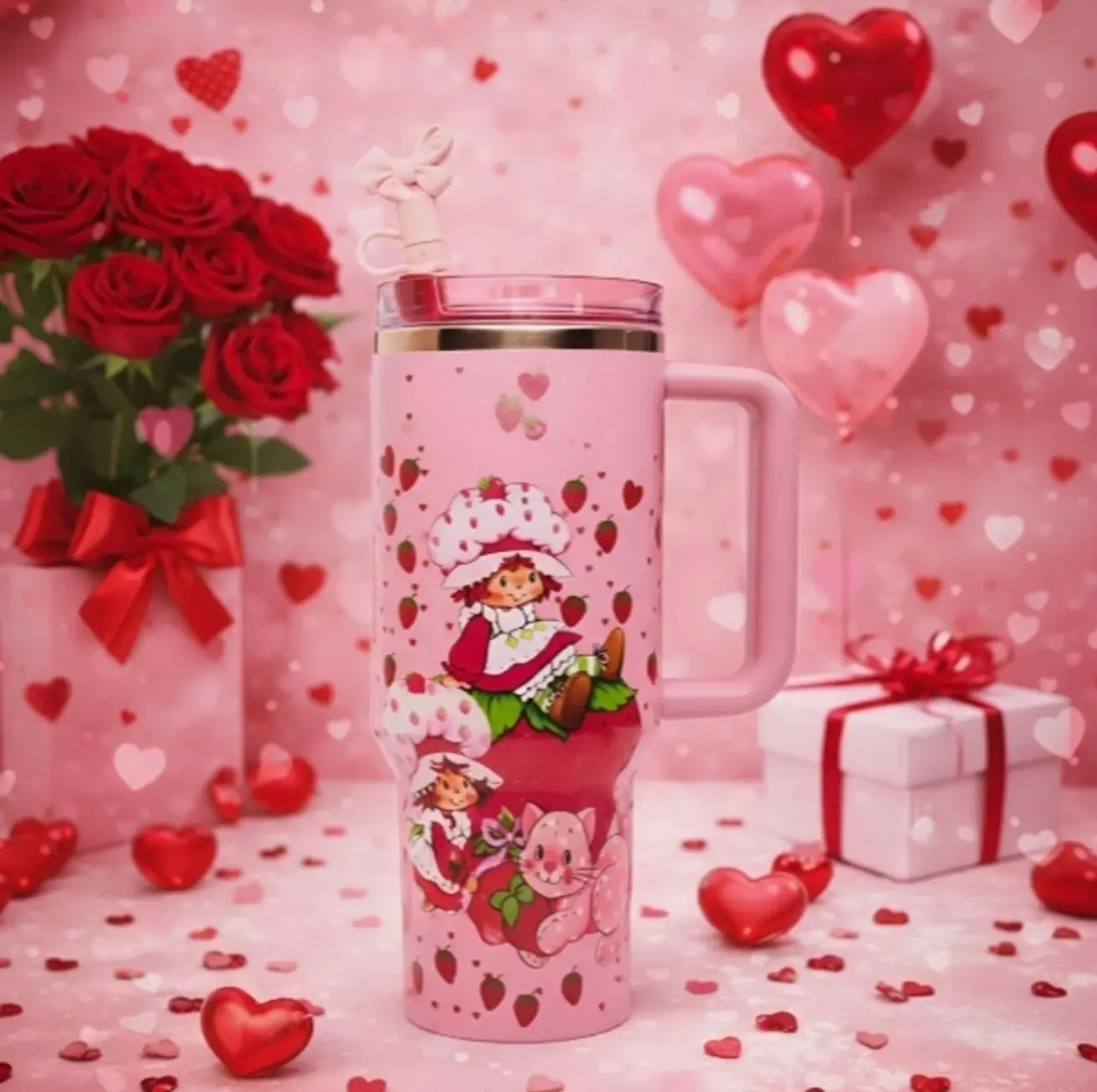 40 Oz Strawberry Shortcake Themed Travel Tumbler
