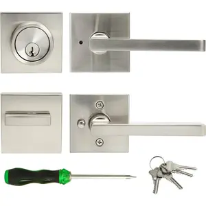 Exterior Door Lock Set with Deadbolt, Front Door Handle Set with Deadbolt, Door Levers Single Cylinder Deadbolt Set, Keyed Alike Heavy Duty Keyed  Handles Locksets,(Satin Nickel)
