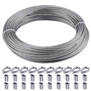 Rectoo /" wire cable, ft Wire Rope Metal Cable With Loop Sleeve And Steel Thimble, x marine stainless steel Strand Core Perfect For Deck Railing System, Outdoor hanging kit, garden fence (SR)