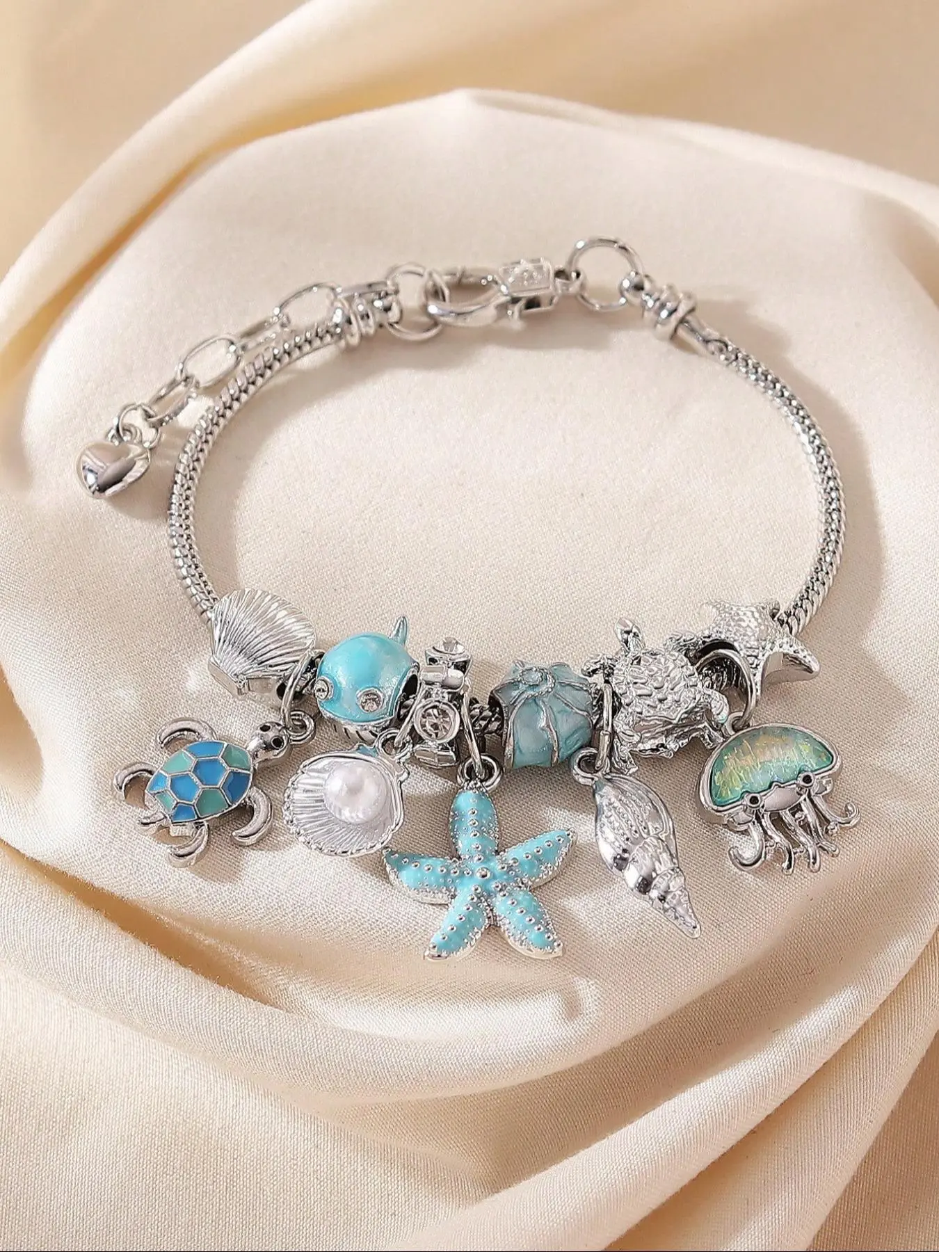 Ocean Themed Charm Bracelet, Fashionable Jewelry for Women & Girls, Trendy All-match & Exquisite Jewelry for Birthday Gift, Stackable Bracelets, Mix Bracelets, Stacking Bracelet