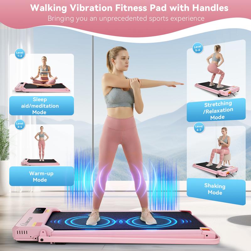 【 New Year】ANCHEER Walking Vibration Pad with 12% Incline & Handles,6 in 1 Foldable Under Desk Treadmill,350LBS Capacity/2S Folding/Low Noise Vibration Treadmills for Home/Office,8 Modes Control