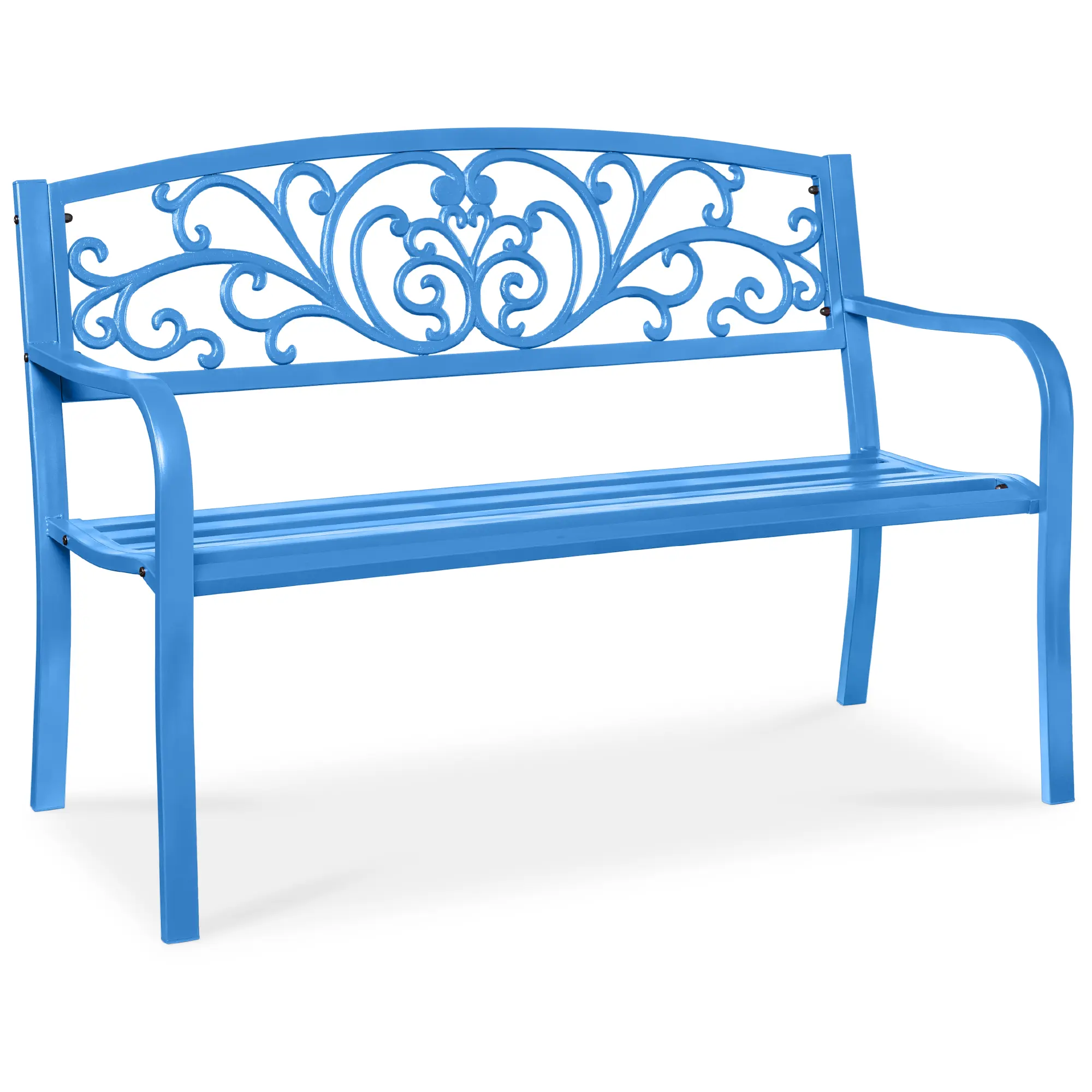 Best Choice Products Outdoor Steel Bench Garden Patio Porch Furniture w/ Floral Design Backrest