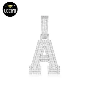 【P351 livestream】UCCIYO 925 Sterling Silver Synthetic Moissanite A-Z 26 Alphabet Pendant Necklace for Men and Women Hip Hop Exquisite Jewelry Gift