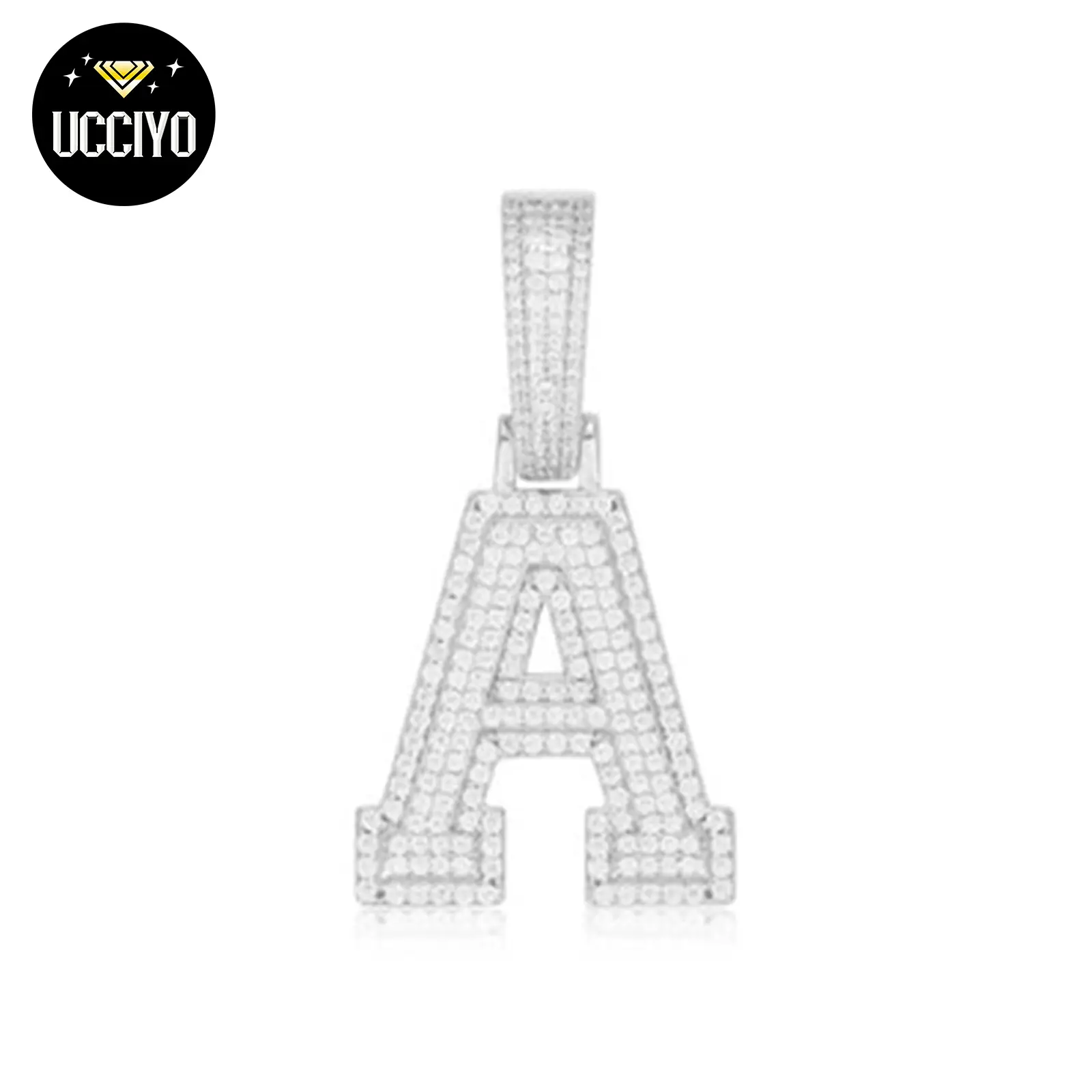 【P351 livestream】UCCIYO 925 Sterling Silver Synthetic Moissanite A-Z 26 Alphabet Pendant Necklace for Men and Women Hip Hop Exquisite Jewelry Gift