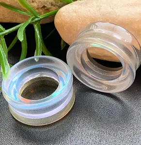 PAIR of Unique Aurora Borealis Iridescent Glass Double Flare Tunnels/Plugs - Gauges 2g (6mm) to 1" (25mm)