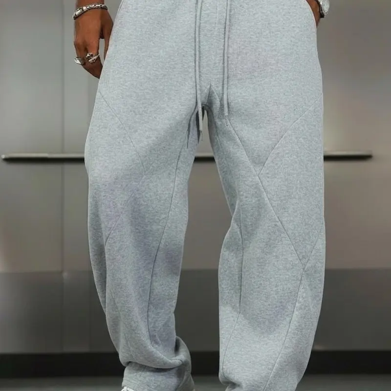 Men's Oversized Wide Leg Joggers Casual High Waist Breathable Streetwear Polyester Smooth Draping All Season Elastic Drawstring Loose Fit Baggy Design Curved 3D Seam Stitching Daily Wear