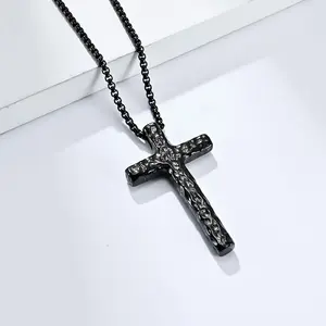 retro old-fashioned depression beating pattern titanium steel cross necklace niche personalized men's cross pendant