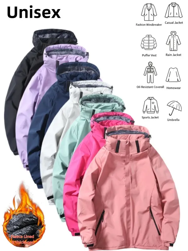 Unisex 8-in-1 Multi-Functional Outdoor Hiking Jacket, Fleece Lined Heavyweight Windproof Waterproof Hooded Solid Color Coat, Zip-Adjustable Thermal Casual Athletic Outerwear with Adjustable Hood for Men & Women Hiking Commuting