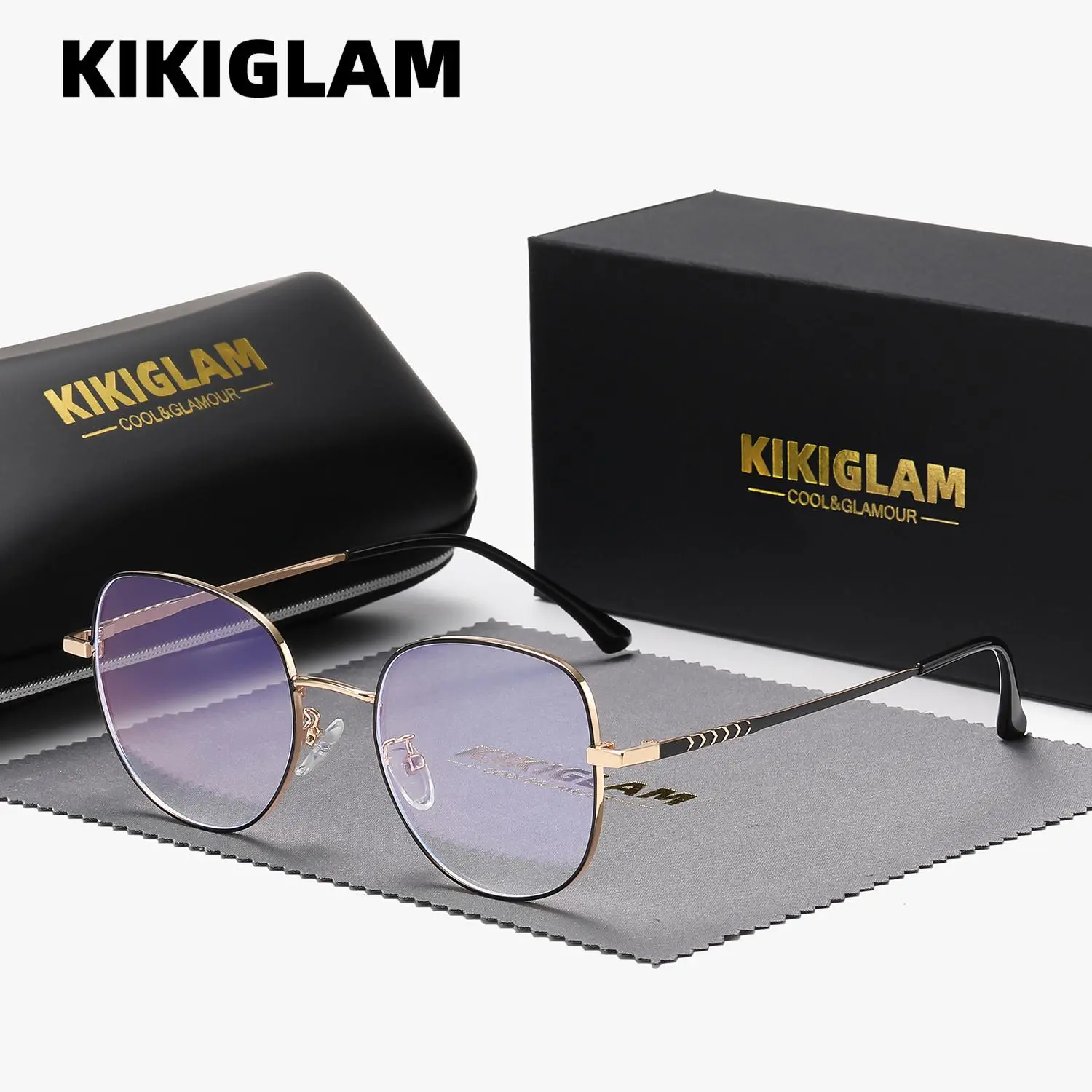 KIKIGLAM Unisex Premium Craftsmanship Casual Fashion Full-Frame plano Glasses, exquisite elegant Anti-Blue Light Plano lenses