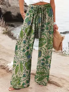 Women's Fashion Floral Print Artistic Wide Leg Pants, Comfortable and Stylish, Suitable for All Seasons, Smooth Texture, Perfect for Casual Outing