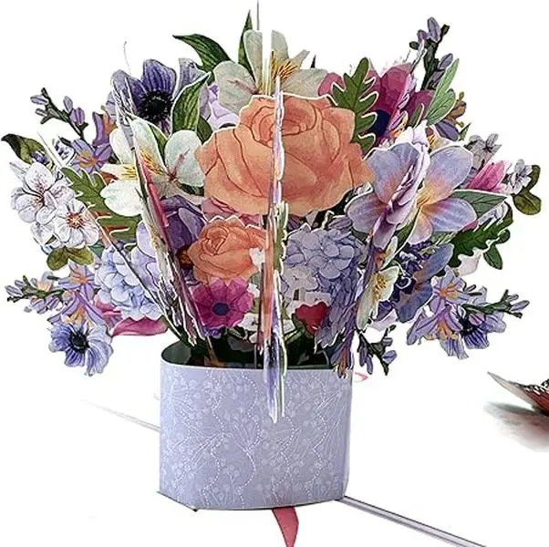 Flower Bouquet Pop Up Card, 3D Blooming Love Greeting Card for Birthday, Mothers Day, Valentines Day, Anniversary, Congratulations, Thinking of You, All Occassions by Teabug Cards